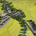 Rural Residential Area Birds Eye View Planning With Farmland River And Roads