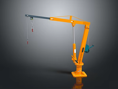 Orange Jib Crane Equipment with Horizontal Boom Lifting Hook and Stable Base 3d model