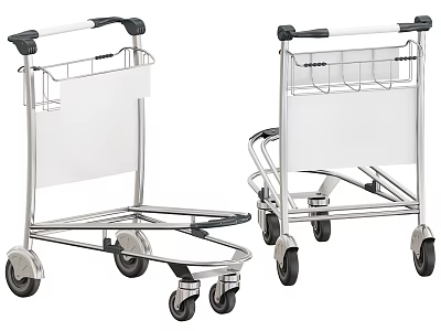 Silver Folding Utility Carts With Wheel Design Storage Basket And Whiteboard Surface 3d model
