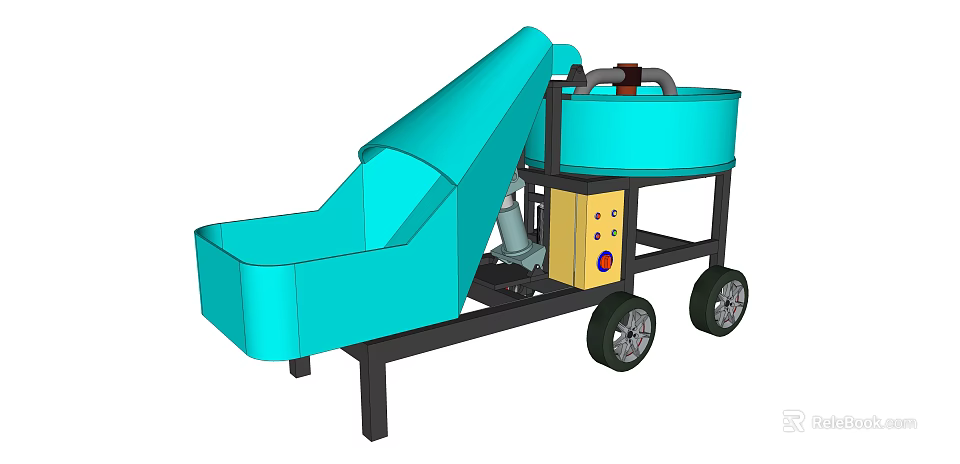 Blue Mobile Industrial Equipment With Inclined Feed Hopper And Yellow Control Panel 3d model 