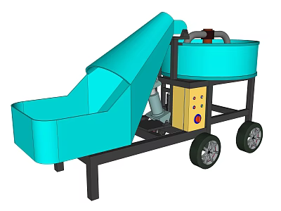 Blue Mobile Industrial Equipment With Inclined Feed Hopper And Yellow Control Panel 3d model