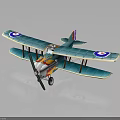 Blue Biplane Model With White Circular Markings Orange Cockpit Green Propeller For Space Themed