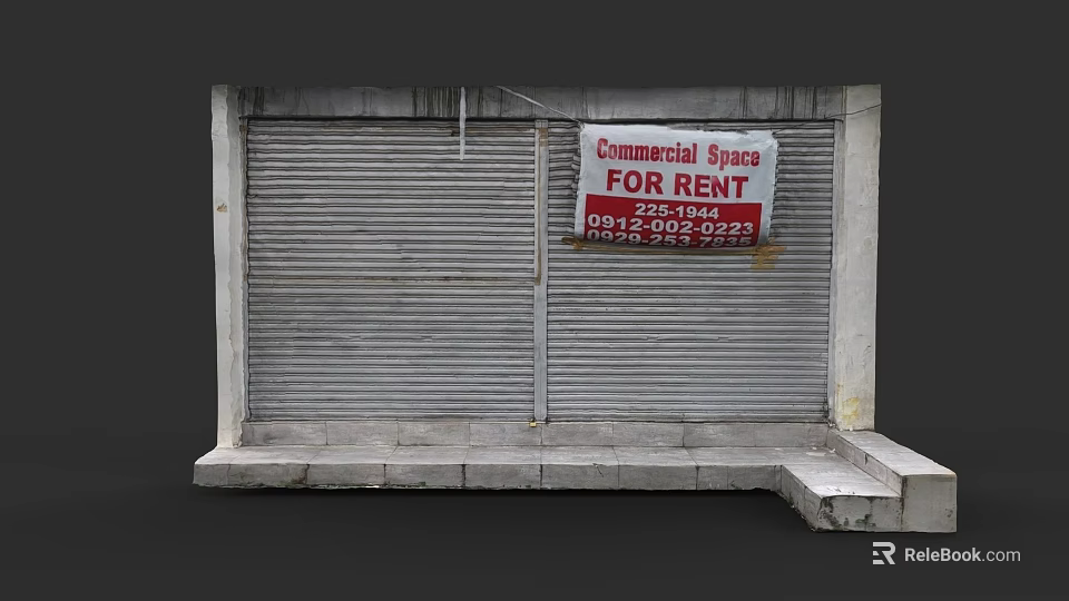 Sales Office Building Exterior Featuring Roller Shutter And Commercial Space For Rent 3d model 