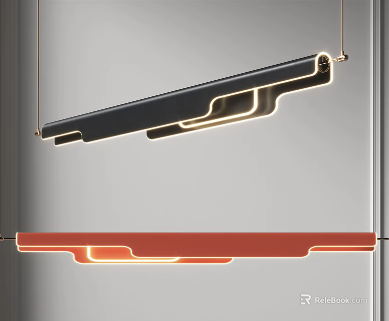 Modern Style Black and Red Long Strip Pendant Light with Unique Lighting Effect 3d model