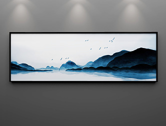 New Chinese Landscape Painting Banner Landscape Painting Huge Landscape Hanging Painting Mood Ink Painting 3d model