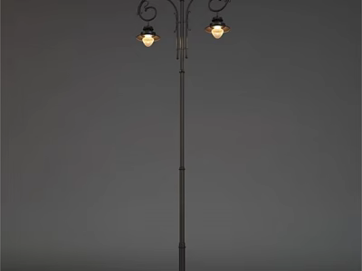 Vintage Style Outdoor Light With Two Decorative Lamp Heads And Metal Pole 3d model