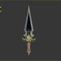 Fantasy Sword With Blue Glowing Runes Purple Hilt And Decorative Guard