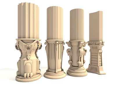 Classical Column Capitals with Various Intricate Designs and Ornate Details 3d model