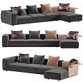 Stylish Dark Gray Sectional Sofa With Patterned Pillows And Comfortable Armrests 3d model