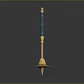 Elegant Blue Weapon With Long Rod Golden Decorations And Golden Base