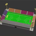 Football Stadium With Green Pitch And Red Spectator Seats Structure Design