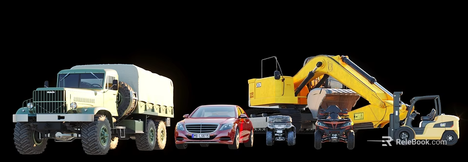 Utility Vehicles Collection Featuring Truck Excavator Car ATV And Motorcycle 3d model 