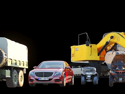 Utility Vehicles Collection Featuring Truck Excavator Car ATV And Motorcycle 3d model