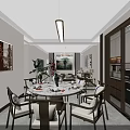 Elegant New Chinese Style Open Living And Dining Room Interior Design With Warm Wooden Furniture