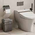 Smart Toilet in Modern Bathroom with Wall Toilet Paper Holder Trash Bin and Control Panel
