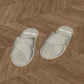 Comfortable Linen Slippers With Cross Strap Design On Light Wooden Floor