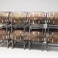 Multi Layer Metal Display Rack With Stacked Wooden Wine Barrels Storage Solution 3d model