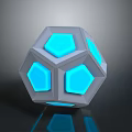 Futuristic Polyhedral Weapon Featuring Blue Glowing Hexagons Gray Frame And Reflective Surface