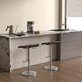 Modern Kitchen Bar with Marble Countertop Black Bar Stools and Appliances 3d model