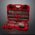 Red Toolbox Set Containing Sockets Wrenches Screwdrivers And Various Tools