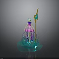 Fantasy Character In Pink Purple Dress With Golden Staff On Blue Cloud Base