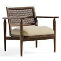 Modern Accent Chair With Walnut Wood Frame Rattan Backrest And Beige Cushioned Seat