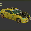 Yellow Tracker Kicker Race Sports Car With Black Stripes And Sponsor Logos