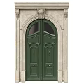 Green Double Doors With Decorative Carvings Stone Frame And Arched Top 3d model