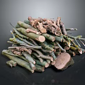 Tree Branches Roots And Stumps Pile With Various Thicknesses And Bark Pieces 3d model