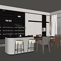 Modern Open Restaurant Interior With Wine Rack Dining Table And Bar Counter 3d model