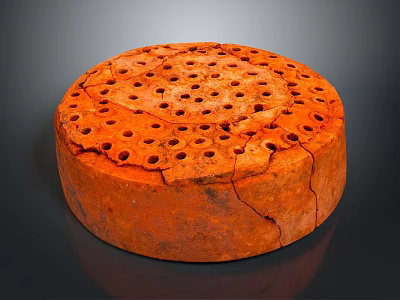 Wood Stone Circular Decorative Piece With Orange Surface Holes And Cracks 3d model