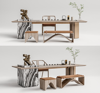 New Chinese Tea Table and Chair Tea Table and Chair Combination 3d model