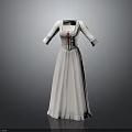 Elegant White Long Dress With Three Quarter Sleeves Square Neckline And Red Bow Decoration