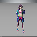 Anime Style Female Character With Purple Hair And Colorful Outfit