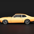 Orange Classic Two Door Coupe With Vintage Design And Black Windows And Silver Wheels