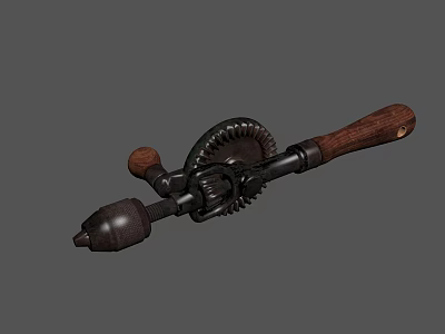 Vintage Hand Crank Tool With Wooden Handle And Metal Gears 3d model