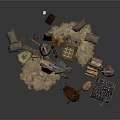 Modern Rustic Scene With Traditional Farm Tools Hay Storage Racks And Clay Pots