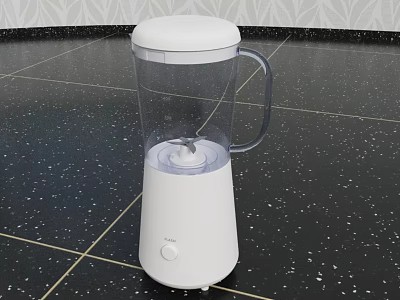 Sleek White Kitchen Blender With Clear Jar On Black Speckled Countertop 3d model