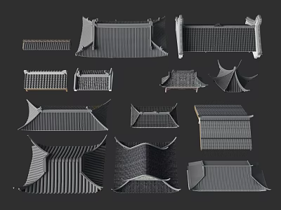 Traditional Architectural Roof Styles Featuring Various Tiled Designs And Eaves 3d model