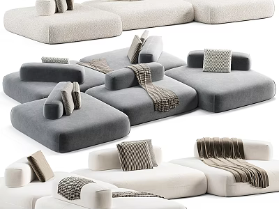 Modern Sectional Sofa in Neutral Tones with Pillows and Cozy Throws for Comfort 3d model