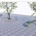 Curved Modern Outdoor Chairs With Trees In Paved Patio Area