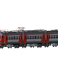 Red and Gray Electric Train with Multiple Carriages for Passenger Transport