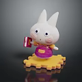 Game and Movie Cartoon Rabbit Character Wearing Purple Overalls Holding Red Book on Yellow Base