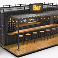 Container Bar Building With Wooden Deck Counter High Stools Wine Racks And Lighting 3d model
