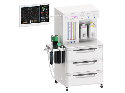 Multifunctional Mobile Medical Device With Monitoring Screen Storage Drawers And Color Coded Containers 3d model