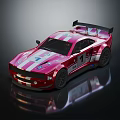 Pink And White Striped Race Car With Rear Spoiler Numbers 4 And 1 On Body
