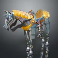 Ornate Decorative Horse Sculpture With Yellow Blue And Silver Artistic Details
