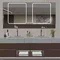 Modern Bathroom Vanity with Double Sinks Backlit Mirrors and Wooden Cabinet Featuring Towel Drawers