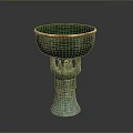Ancient Bronze Stem Cup Carving Sculpture With Intricate Patterns And Green Patina
