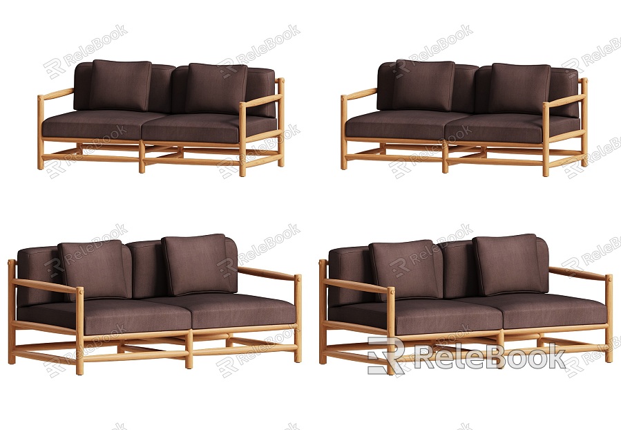 Minimalist Solid Wood Sofa Wooden Fabric Sofa Double Sofa Art Sofa Fabric Wooden Sofa model